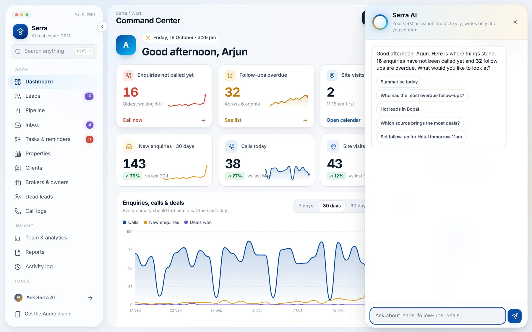 Serra AI assistant next to the dashboard